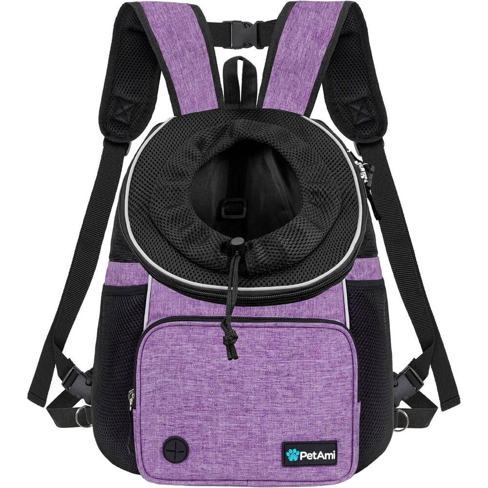 PetAmi Adjustable Dog Cat Chest Carrier Backpack Ventilated Purple Max 15 lbs